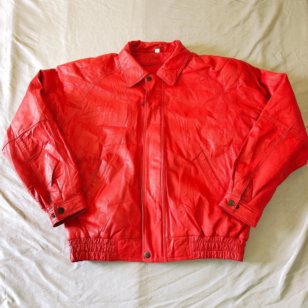 Vilanto Vintage Red Leather Bomber Jacket Mens Large L Insulated Heavyweight